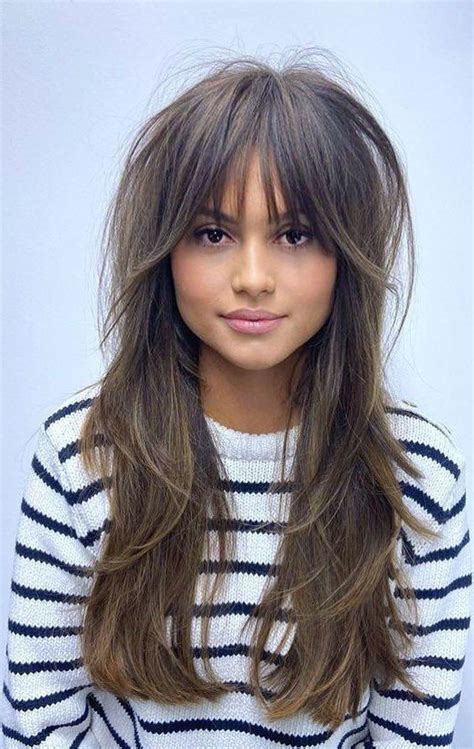 french bangs long hair|long hair with choppy fringe.